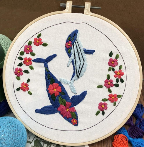 Abillyn Embroidery Starter Kit Dolphin and Whale Stamped with Printed Pattern Cross Stitch Embroidery Kits (Dolphin)......