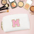 Initial Makeup Bag,Personalized preppy bag Waterproof PU Leather Chenille Letter Cosmetic Bag,Portable Travel Toiletry Bag Monogram Birthday Gift ...