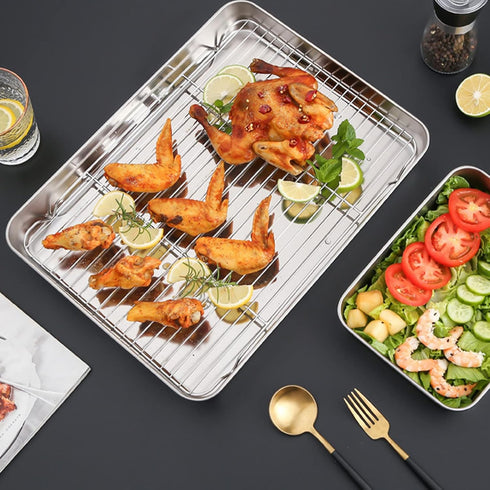Roasting Pan with Racks Stainless Steel Broiler Pan and Grill Rectangular Roaster with Rack for Cooking Baking(26.5 * 20.5 * 5cm)...