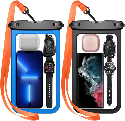 WAVELIFE 2 Pcs Waterproof Phone Pouch 9" Universal IPX8 Waterproof Cell Phone Case Dry Bag with Lanyard for iPhone 15 Pro Max/14/13/12/11/SE,Galax...