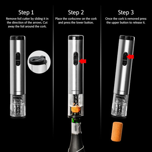 OVENTE Electric Wine Opener with Foil Cutter, Battery Operated and One Click Button, Automatic Bottle Corkscrew Remover for Home Entertaining, Kit...