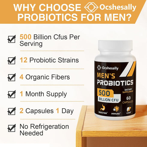 Probiotics for Men, Men Care Supplement, Gut health for men, 500 Billion CFUs & 12 Strains, Mens probiotic with Turmeric, Cranberry, Goji, for Dig...