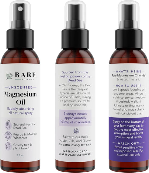Bare Botanics 4oz Topical Magnesium Spray | Pure Magnesium Oil Spray for Soothing Sore Muscles | Magnesium Chloride Spray for Sleeping & Magnesium...