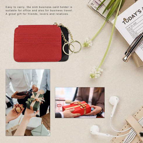 Credit Card Holder 2 Pcs Slim Wallet and Credit Card Wallet,Small Pocket Wallet,Key Zipper Coin Purse,2023 New Business Card Holder for Men and Wo...