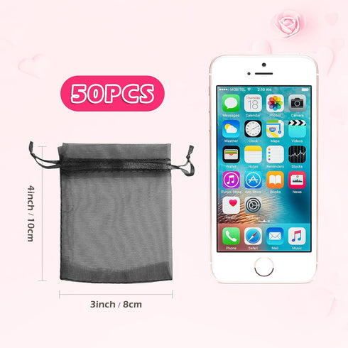 ANZNKU 50 Pack Premium Sheer Organza Bags 3x4 Inch, Small Gift Bags With Drawstring Mesh Bags Candy Bags Jewelry Bags Party Favor Bags (Black)...