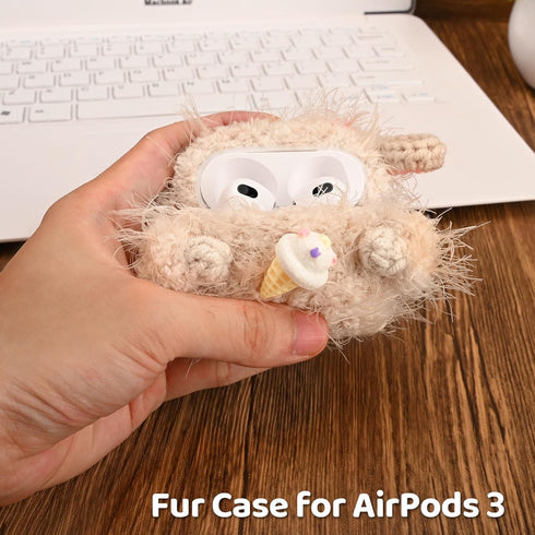 Plush Case Compatible with Apple Airpods 3,Handmade Knitted Cartoon Headphone Case,Rechargeable Headphone Headphone Case,Creative Funny Cute Knitt...