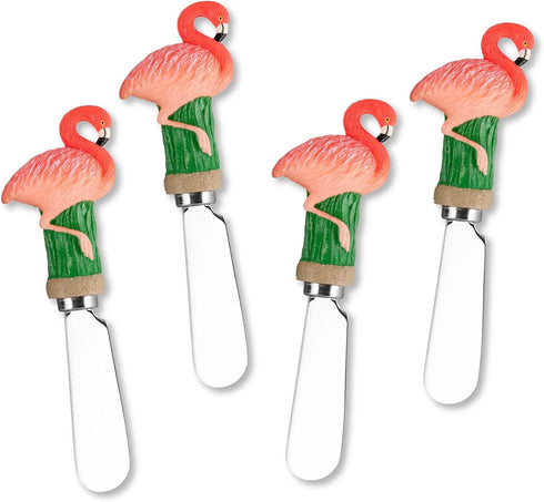 Supreme Housewares Flamingo Cheese Spreaders, Hand-Painted Resin Handles with Stainless Steel Blades for Spreading Cream Cheese, Butter, Jam, or s...