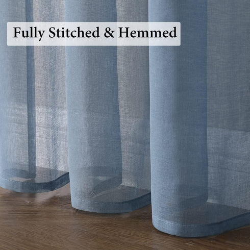 MIULEE Dusty Blue Linen Textured Sheer Curtains 84 Inches Long 2 Panels for Bedroom Living Room, Semi Transparent Farmhouse Light Blue Window Net ...