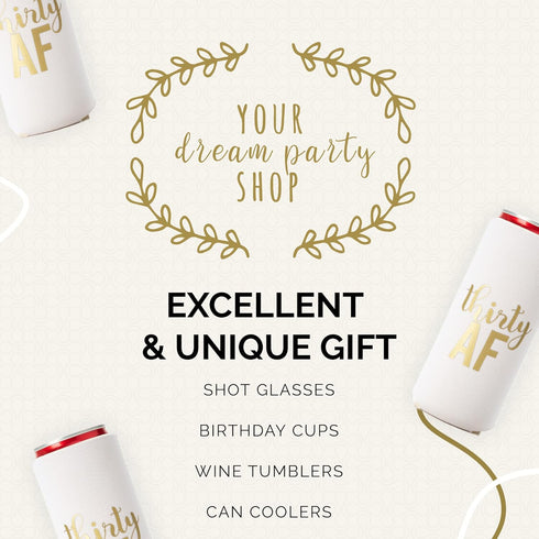 Thirty AF Can Coolers, 30th Birthday Party Coolies, Set of 12, White and Gold Dirty 30 Birthday Decoration for Her, Perfect Dirty Thirty Decoratio...