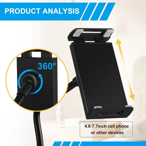 Phone Stand for Desk, Gooseneck Cell Phone Holder Flexible Lazy Long Arm Phone Mount Universal 360 Degree Adjustable Phone Clamp Clip for Table, B...