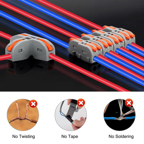 SUNJOYCO 30PCS Compact Wire Conductor Connector, T-Shape Lever Nut Wire Connector & 1 in 2 Out Splicing Connector Splitter, AWG 28-12...