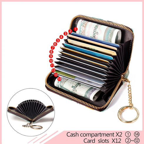 RFID Credit Card Holder Wallets for Women, Sunset Sunrise Mountain Small Card Case Wallet with Keychain and Zipper, Leather Card Holder Pocket Bus...