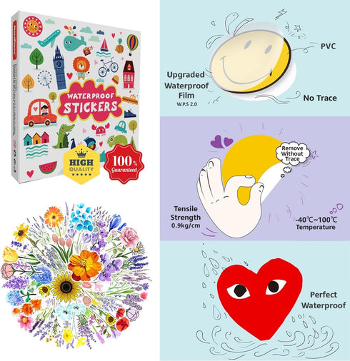 Flowers Stickers Set, Gift for Kids Teen, Cute Waterproof Vinyl Decals for Travel Luggage Suitcase Laptop Water Bottle Skateboard Bike Helmet Guit...