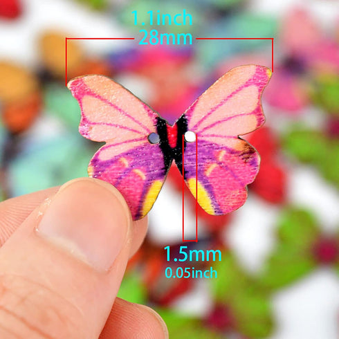 50pcs Mixed Pack 1-inch Colorful Butterfly Wooden Buttons - Retro DIY Handmade Buttons for Children's Crafts and DIY Projects...