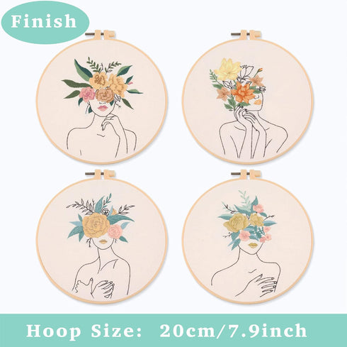 REEWISLY 4 pcs of Embroidery Starter kit with Patterns and Instructions, DIY Adult Beginner Cross Stitch Kits, Including 2 Plastic Embroidery Ring...