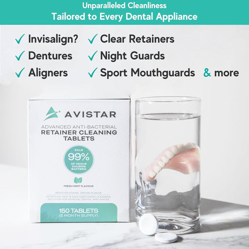 Retainer Cleaner Tablets - Mint Flavor Denture Cleaning Tablets & Invisalign Cleaner - Mouth Guard Cleaner Tablets, Denture Cleaner, Aligners & Ni...