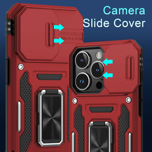 DEERLAMN for iPhone 15 Pro Max Case with Slide Camera Cover+Screen Protector(1 Pack), Rotated Ring Kickstand Military Grade Shockproof Protective ...