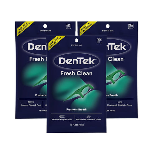 DenTek Fresh Clean Floss Picks, For Extra Tight Teeth, 75 Count, 3 Pack...