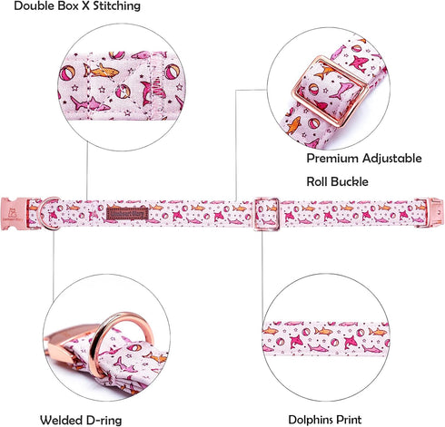 Lionheart glory Dog Collar Shark Print Dog Collar Pink Dog Collar Male or Female Spring Summer Collars Pet Gift Durable Adjustable Dog Collar for ...