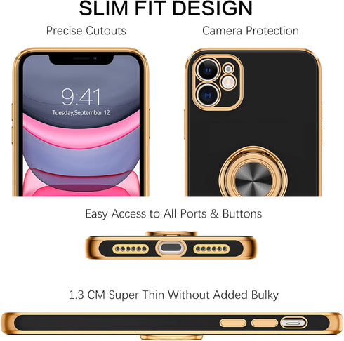 BENTOBEN iPhone 11 Case with 360° Ring Holder, Shockproof Slim Kickstand Magnetic Support Car Mount Women Men Non-Slip Protective Phone Case for i...