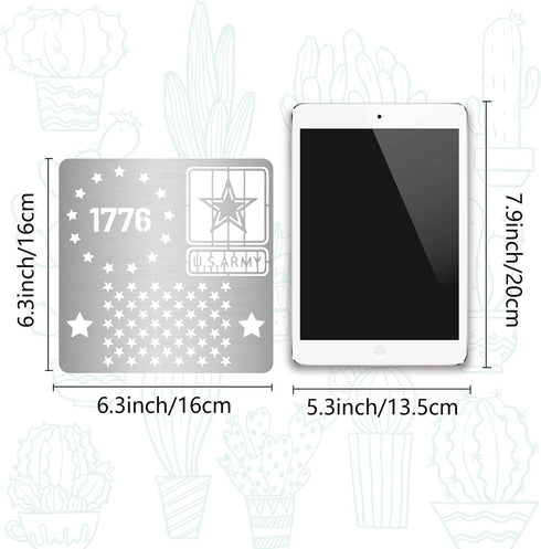 GORGECRAFT 6.3 Inch Independence Day Metal Stencils American Flag 50 Star and 13 Stars 1776 Stainless Steel USA Army Templates for Wood Burning En...