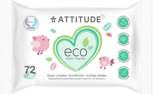 ATTITUDE Biodegradable Baby Wipes, Plant Based Unscented Diaper Wipes for Babies and Newborn, Dermatologically Tested, Vegan, 72 Count...