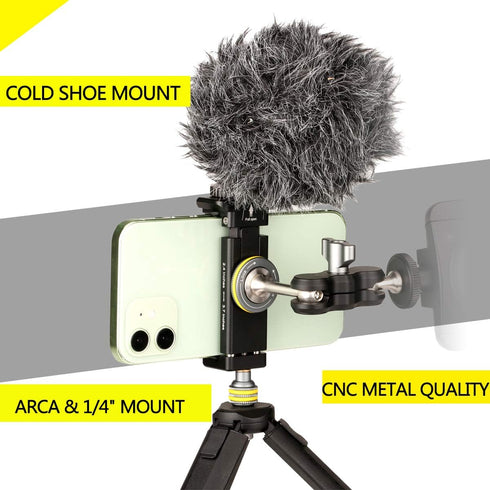 Phone Mount for Tripod, Smartphone Tripod Adapter for iPhone Samsung Cell Phone Stand Holder with Cold Shoe and Arca Swiss Quick Release Plate for...