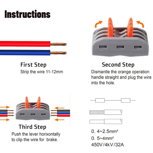 Quick Lever Wire Connectors: Compact Electrical Splicing Kit, 0.4-2.5 AWG Conductor for Secure Inline Circuits (PCT-223, 10)...