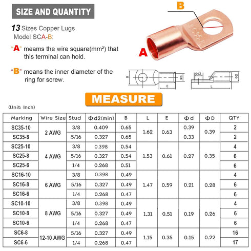 TKDMR 195Pcs Copper Wire Lugs AWG2 4 6 8 10 12 with Heat Shrink Set, 85Pcs Battery Cable Lugs Battery Cable Ends Ring Terminals Connectors with 11...