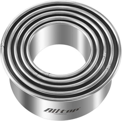 ALLTOP 5 Pcs Round Biscuit Cutter-Stainless Steel Baking Essential Tool for Effortless Circle Cookie Shaping,Pastry,Cake Decoration&Fondant Creati...