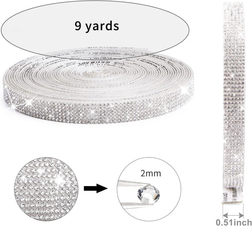 GREAT&LUCKY Self Adhesive Crystal Rhinestone Ribbon Strips, 9 Yards DIY Diamond Bling Ribbon Stickers Rhinestone Tape Roll for Crafts Phone Car De...