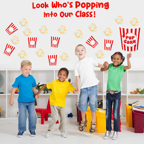 Glenmal 70 Pcs Popcorn Stickers Popcorn Accents with 6 Marking Pens Popcorn Box Back to School Classroom Bulletin Border Decoration for Class Blac...