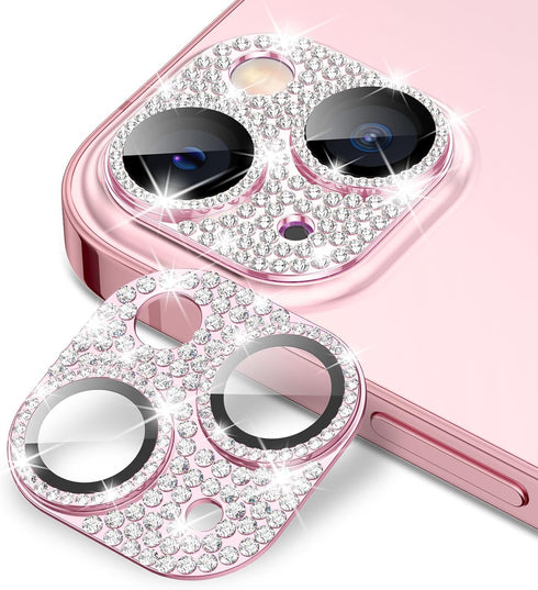 Goton Bling Metal Camera Cover for iPhone 15/15 Plus Camera Lens Protector, Tempered Glass Screen Protector Glitter Diamond Accessories for 15Plus...