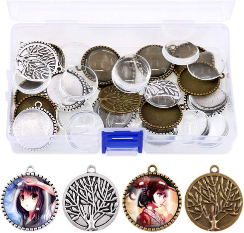 Swpeet 40Pcs & 20Pcs Round Tree Bezel Pendant Trays Kit with 20Pcs Glass Cabochon Clear Dome for Photo Pendant Craft Jewelry Making...