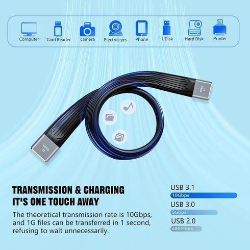 USB C to USB 3.1 Adapter Cable, USB C Female to USB Female Adapter, 10Gbps USB C Female to USB A Female Adapter Soft Flat Short USB C to USB A Ext...