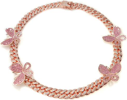 YBMYCM Butterfly Cuban Necklace Crystal Collars Cuban Link Chain Iced Bling Butterfly for Women Men Hip Hop Rapper Jewelry...