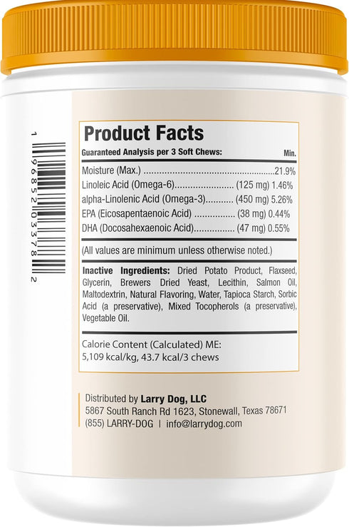 Salmon Oil for Dogs Skin and Coat by Larry | Dog Supplements for Itchy Skin & Allergy Relief | Omega 3, 4, DHA, & EPA for Skin, Coat, Bone, & Join...