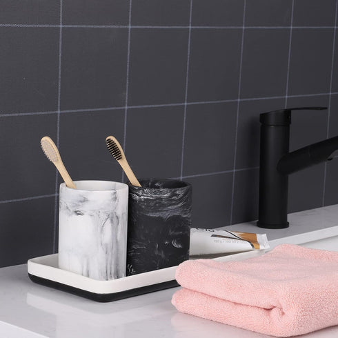 ZCCZ Toothbrush Holder for Bathroom Marble Look, Electric Toothbrush and Toothpaste Organizer, Makeup Brushes Razor Stand, White Marble Design Cup...