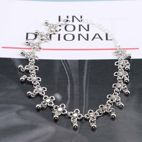 Boho Flower Tassel Ankle Bracelet Silver Bead Dangle Anklet Bracelet Vintage Hollow Flower Chain Anklet Sliver Bead Drop Anklet Foot Chain Jewelry...