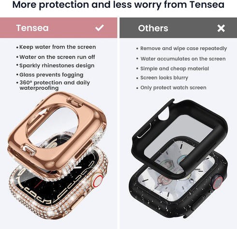 Tensea [2 in 1 for Waterproof Apple Watch Screen Protector Case Series 9 8 7 45mm Accessories, iWatch Hard Diamond Front & Back Bumper Case with T...