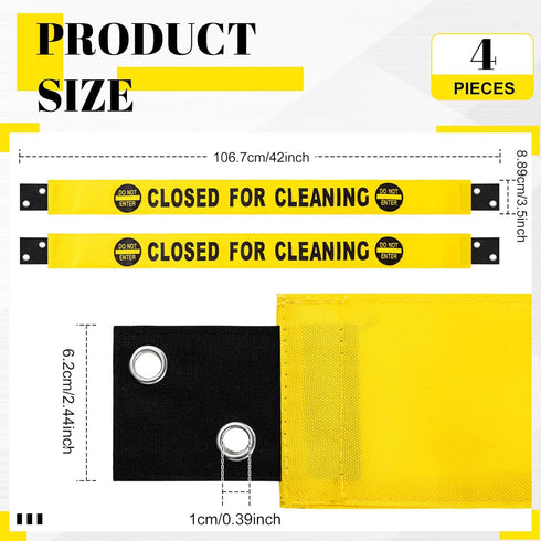 4 Pcs Closed for Cleaning Sign with Magnetic Ends Nylon Bathroom Restroom Signs Do Not Enter Magnetic Signs with 8 Suction Cup Hanger Banner for D...