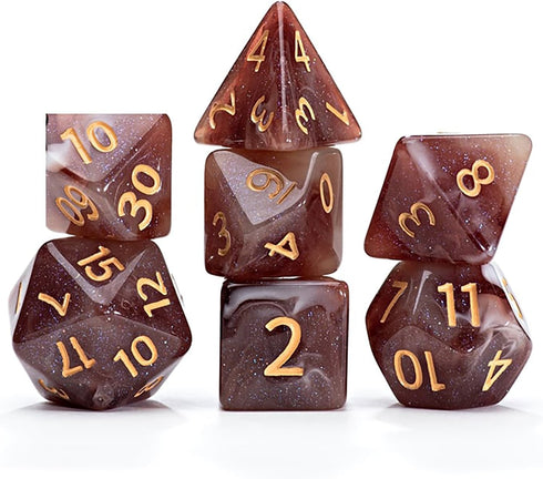 Gate Keeper Games and Dice: Aether Dice: Latte Dice - 7pc RPG Set, Brown & Cream Swirled w/ Holographic Glitter, 7 Resin Dice for Role Playing Gam...