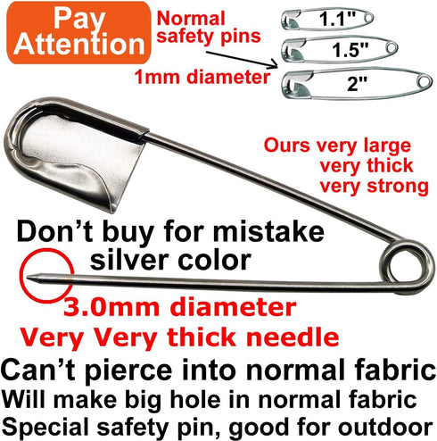 5 PCS of 5 Inch Heavy Duty Jumbo Stainless Steel Safety Pins Silver Color Safety Pins for Laundry, Blanket, Key Rings, Outdoor...