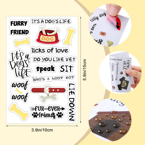 20 Sheets Scrapbook Dog Stickers Dog Phrases Clear Sticker Waterproof Dog Paw Print Stickers with Sayings Puppy Word Stickers for Kids Aldult Scra...