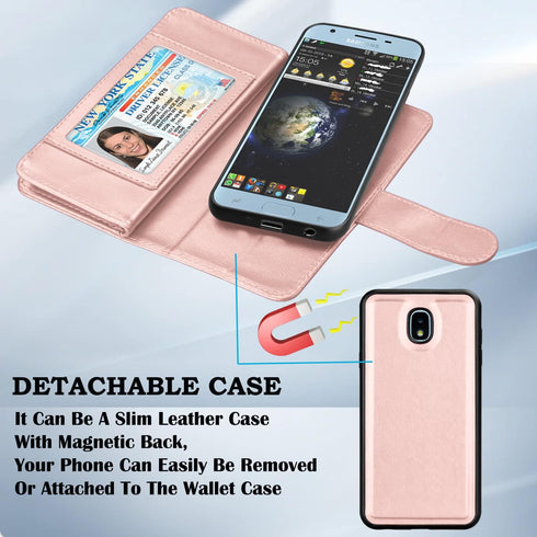 Takfox Galaxy J3 2018 Leather Wallet Case, Flip Folio with 9 Card Holder, Detachable Strap - Rose Gold...