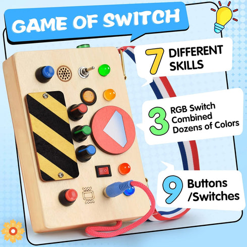 POLKRANE Montessori Toddler Busy Board - Montessori Toys for 1+ Year Old, Toddler Busy Board, Baby Sensory Toys with Led Light Switch, Kid Educati...