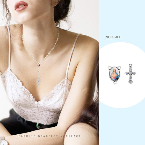 84Pcs/42Sets Rosary Kits Cross and Center Medal Charms Alloy Religion Enamel Picture Jesus Maria Links Connector Pendant for Diy Catholic Jewelry ...
