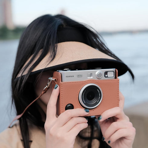 Rieibi Instax Mini EVO Case - Vintage PU Leather Protective Case for Fuji Instax Mini EVO Instant Camera - Removable Case with Adjustable Shoulder...