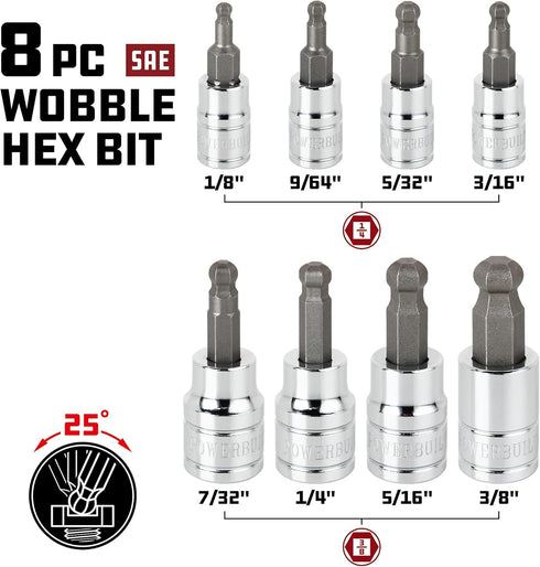 Powerbuilt 642402 SAE Wobble Ball Hex Bit Set, 8-Piece, Silver...