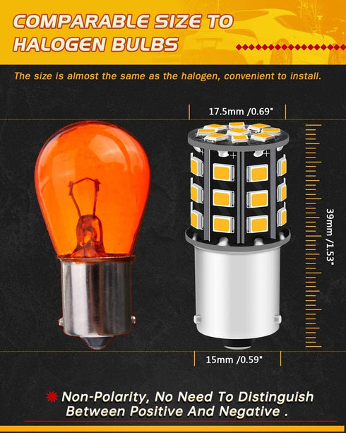 Qoope BAU15S 7507 PY21W LED Bulbs Amber Yellow, Non-polarity 12-24V Super Bright for Turn Signal Tail Brake Lights (Pack of 4)...